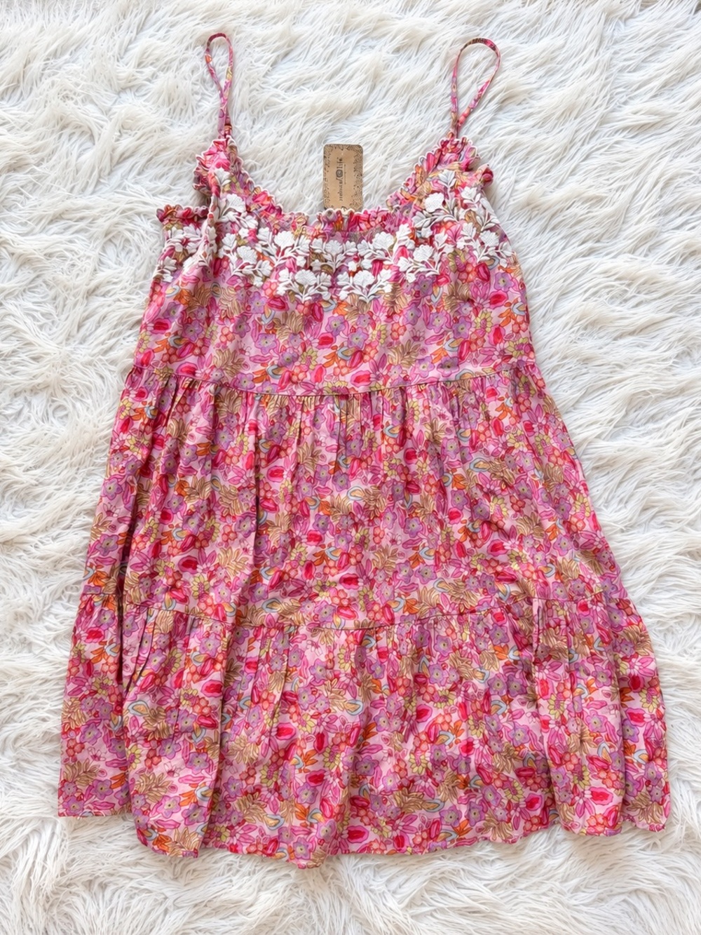 Natural Life Floral Embroidered Mini Dress M Pink Boho Cottagecore